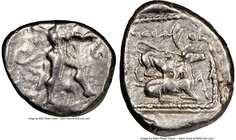 CYPRUS. Citium. Azbaal (ca. 449-425 BC). AR stater (22mm, 3h). NGC VF. Heracles in fighting stance right, nude but for lion skin around shoulders and ...