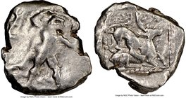 CYPRUS. Citium. Azbaal (ca. 449-425 BC). AR stater (23mm, 4h). NGC Choice Fine. Heracles in fighting stance right, nude but for lion skin around shoul...