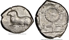 CYPRUS. Salamis. Euelthon (530/15-480 BC). AR stater (23mm, 9h). NGC Choice Fine. e-u-we-le-to-to-se (Cypriot), ram recumbent left / Ankh; pa (Cypriot...