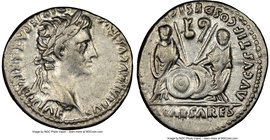 Augustus (27 BC-AD 14). AR denarius (19mm, 7h). NGC Choice VF. Lugdunum, 2 BC-AD 4. CAESAR AVGVSTVS-DIVI F PATER PATRIAE, laureate head of Augustus ri...
