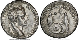 Augustus (27 BC-AD 14). AR denarius (18mm, 11h). NGC Choice VF. Lugdunum, 2 BC-AD 4. CAESAR AVGVSTVS-DIVI F PATER PATRIAE, laureate head of Augustus r...