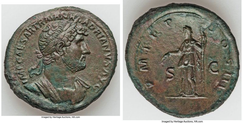 Hadrian (AD 117-138). AE sestertius (36mm, 26.98 gm, 5h). VF, tooled, smoothed. ...