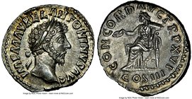 Marcus Aurelius (AD 161-180). AR denarius (18mm, 11h). NGC Choice AU S. Rome, AD 162. IMP M AVREL ANTONINVS AVG, laureate head of Marcus Aurelius righ...