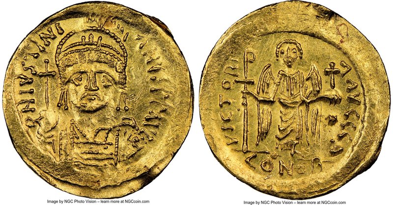 Justinian I the Great (AD 527-565). AV solidus (21mm, 4.41 gm, 7h). NGC MS 5/5 -...