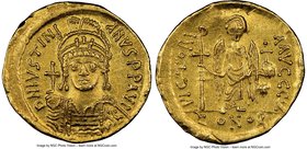 Justinian I the Great (AD 527-565). AV solidus (21mm, 4.44 gm, 7h). NGC AU 5/5 - 2/5, edge bend, scratch. Constantinople, 7th officina. D N IVSTINI-AN...