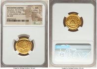 Heraclius (AD 610-641). AV solidus (21mm, 4.44 gm, 6h). NGC MS 3/5 - 2/5, bent, die shift. Constantinople, 5th officina, AD 610-613. d N hЄRACLI-ЧS PP...