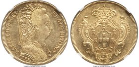Maria I gold 6400 Reis 1798-R MS61 NGC, Rio de Janeiro mint, KM226.1. Bright butter gold color, hairlines and light scratches commensurate with grade....