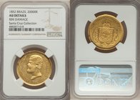 Pedro II gold 20000 Reis 1852 AU Details (Rim Damage) NGC, Rio de Janeiro mint, KM463. Two year type. AGW 0.5286 oz. Ex. Santa Cruz Collection

HID098...