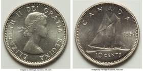 Elizabeth II 4-Piece Lot of Uncertified Assorted 10 Cents, 1) 10 Cents 1954 - Gem UNC, KM51 2) 10 Cents 1953 - Specimen, KM51. SF. 3) 10 Cents 1953 - ...