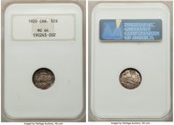 George V Pair of Certified Assorted Multiple Cents NGC, 1) 5 Cents 1920 - MS64, Ottawa mint, KM22a 2) 25 Cents 1933 - AU55, Royal Canadian mint, KM24a...