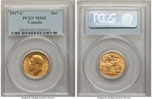 George V gold Sovereign 1917-C MS62 PCGS, Ottawa mint, KM20. AGW 0.2355 oz. 

HID09801242017