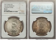 Republic Sun Yat-sen "Memento" Dollar ND (1927) MS62 NGC, KM-Y318a.1, L&M-49. 6 Pointed Stars variety. Conservatively graded, red and gold toning on r...