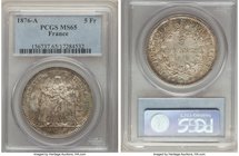 Republic 5 Francs 1876-A MS65 PCGS, Paris mint, KM820.1.

HID09801242017