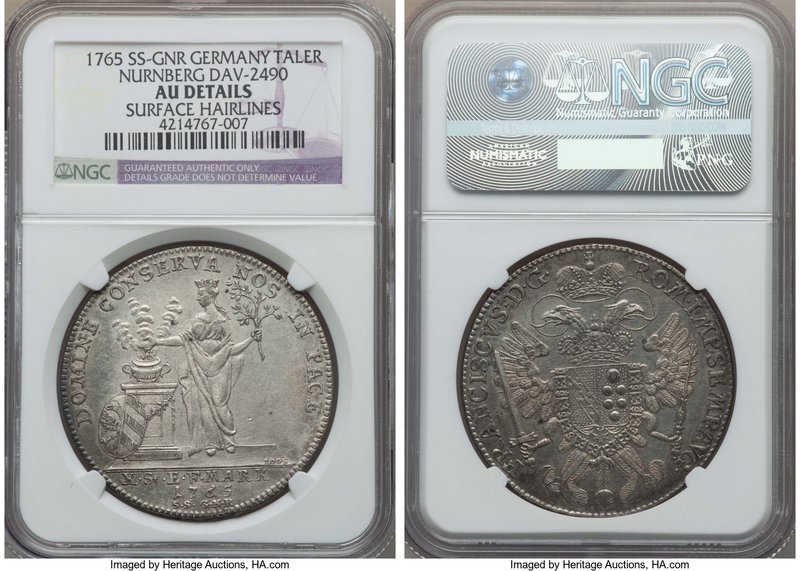 Nürnberg. Free City Taler 1765 SS-GNR AU Details (Surface Hairlines) NGC, Nurnbe...