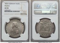 Prussia. Friedrich Wilhelm III Taler 1803-A AU58 NGC, Berlin mint, KM368. Light silvery toning with just a touch of wear. Most attractive and worthy o...