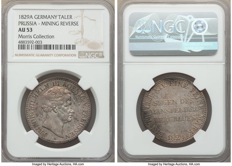 Prussia. Friedrich Wilhelm III "Mining" Taler 1829-A AU53 NGC, Berlin mint, KM42...