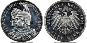 Prussia. Wilhelm II Proof 5 Mark 1901-A PR63+ NGC, Berlin mint, KM526. Issued for the 200th anniversary of the kingdom. 

HID09801242017