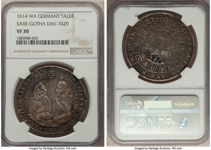 Saxe-Gotha. Johann Casimir & Johann Ernst II Taler 1614-WA VF30 NGC, Saalfeld mi...