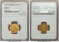 George III gold 1/2 Guinea 1801 AU55 NGC, KM649, S-3736.

HID09801242017