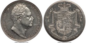 William IV 1/2 Crown 1834 AU55 NGC, KM714.2. "WW" in script letters variety. Scratch at the 3 o'clock position is on holder and not the coin. Reflecti...