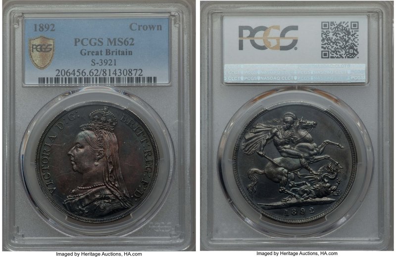 Victoria Crown 1892 MS62 PCGS, KM765, S-3921. Jubilee Head. Last year of type an...