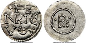 Emeric Denar ND (1196-1204) MS61 NGC, Husz-74. 0.31gm. HE / NRIC / VS in three lines / Monogram RX in center circle with dot either side. Scarce in mi...