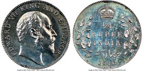 British India. Edward VII Proof Restrike 1/4 Rupee 1910-(C) PR65 NGC, Calcutta mint, KM506. Deep mirrored glassy fields in top grade with only one gra...