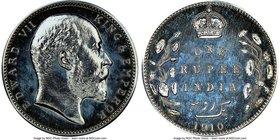 British India. Edward VII Proof Restrike Rupee 1910-B PR65 NGC, Bombay mint, KM508. Chromatic surfaces with light golden toning. The finest example ce...