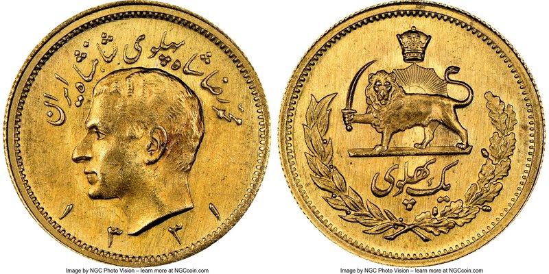 Muhammad Reza Pahlavi gold Pahlavi SH 1331 (1952) MS66 NGC, KM1162.

HID09801242...