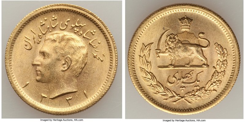 Muhammad Reza Pahlavi gold Pahlavi SH 1331 (1952) UNC, KM1162.

HID09801242017