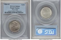 Papal States. Pius IX Lira Anno XXI (1866)-R MS64 PCGS, Rome mint, KM1378. Variety with legend reading, "Stato Pontifico". With sparkling mint bloom.
...