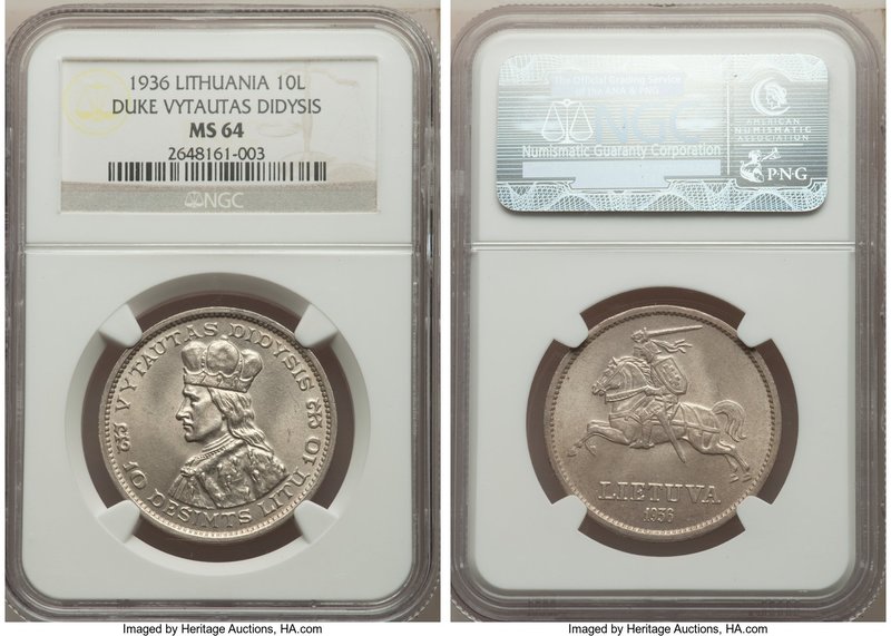 Republic 10 Litu 1936 MS64 NGC, KM83. Commemorating Duke Vytautas the Great.

HI...