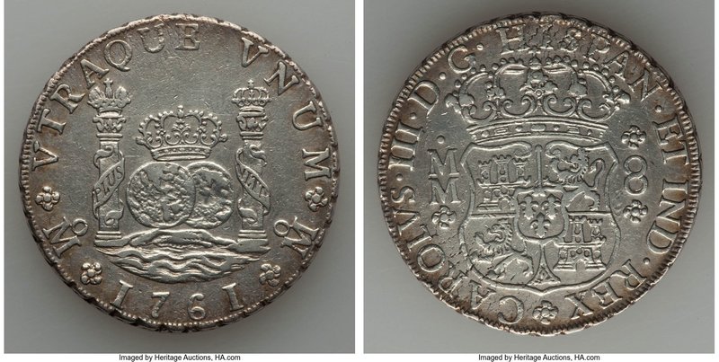 Charles III 8 Reales 1761 Mo-MM XF (Cleaned), Mexico City mint, KM105. 38.0mm. 2...