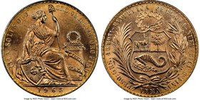 Republic gold 100 Soles 1965 MS64 NGC, Lima mint, KM231. Full mint bloom with much luster. AGW 1.3544 oz. 

HID09801242017