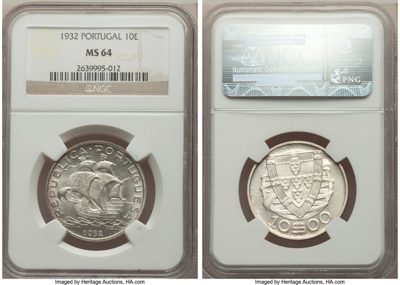 3-Piece Lot of Certified Republic 10 Escudos NGC, 1) 10 Escudos 1932 - MS64, KM5...