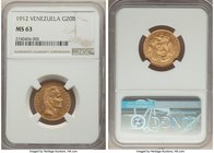 Republic gold 20 Bolivares 1912 MS63 NGC, Paris mint, KM-Y32. AGW 0.1867 oz. 

HID09801242017