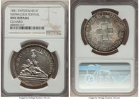 3-Piece Lot of Certified Assorted Issues NGC, 1) Confederation "Nidwalden Shooting Festival" 5 Francs 1861 UNC Details (Cleaned), KM-XS6. 2) Confedera...