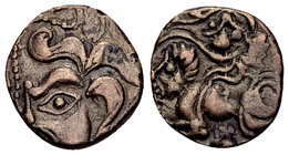 Osismii AV 1/4 Stater

Celtic Gaul. Osismii. AV 1/4 Stater (13 mm, 1.77 g), c. 80-50 BC.
Obv. Stylized head left, hair flowing around.
Rev. Devolv...