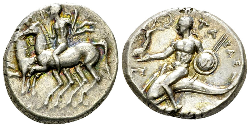 Tarentum, AR Nomos, c. 270 BC 

Calabria, Tarentum. AR Nomos (19-20 mm, 6.54 g...