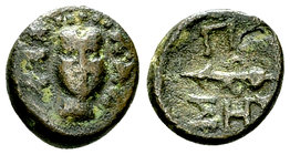Sestos AE12, c. 100 BC 

Thrace, Sestos. AE12 (1.76 g), c. 100 BC.
Obv. Head of Dionysos facing. Rev. Filleted thyrsos; ΣHΣ below, Π above.
Von Fr...