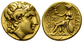 Lysimachos AV Stater, uncertain mint 

Kingdom of Thrace. Lysimachos (323-281 BC) and posthumous issues. AV Stater (18-19 mm, 8.34 g), uncertain min...