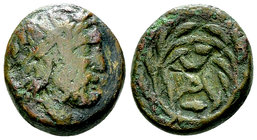 Achaian League Dichalkon, mid 3rd century BC 

Achaia, Achaian League. Dyme?. Dichalkon (16-17 mm, 5.46 g), mid 3rd century BC.
Obv. Laureate head ...