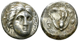 Rhodos AR Didrachm, c. 305-275 BC 

Islands off Caria, Rhodos. AR Didrachm (18 mm, 6.56 g), c. 305-275 BC.
Obv. Head of Helios facing slightly righ...