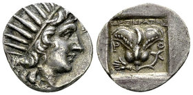 Rhodos AR Drachm, c. 150-125 BC 

Islands off Caria, Rhodos. AR Drachm (15-16 mm, 3.05 g), c. 150-125 BC. Dexikrates, magistrate.
Obv. Radiate head...