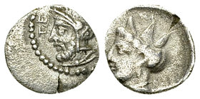 Tarsos AR Obol, c. 4th century BC 

Cilicia, Tarsos. AR Obol (10 mm, 0.68 g), c. 4th century BC.
Obv. TE, Head of Ares to left, wearing Attic helme...