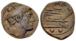 Anonymous AE Sextans, after 211 BC 

Anonymous. AE Sextans (15-17 mm, 2.21 g), after 211 BC.
Obv. Head of Mercury to right; above, tho pellets.
Re...