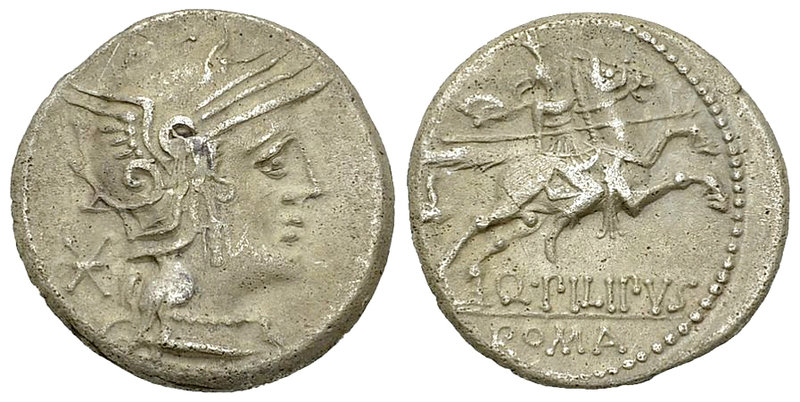 Q. Philippus AR Denarius, 129 BC 

Q. Philippus. AR Denarius (18 mm, 3.81 g), ...