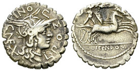 L. Pomponius Cn. f. Molo, Licinius Crassus and Cn. Domitius Ahenobarbus AR Denarius, 118 BC 

L. Pomponius Cn. f. Molo, Licinius Crassus and Cn. Dom...