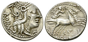 M. Calidius, Q. Metellus and Cn. Fulvius AR Denarius, 117 or 116 BC 

M. Calidius, Q. Metellus and Cn. Fulvius. AR Denarius (18-19 mm, 3.91 g), Rome...