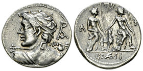 L. Caesius AR Denarius, 112 or 111 BC 

L. Caesius. AR Denarius (19-21 mm, 3.89 g), Rome, 112 or 111 BC.
Obv. Bust of Apollo to left seen from behi...
